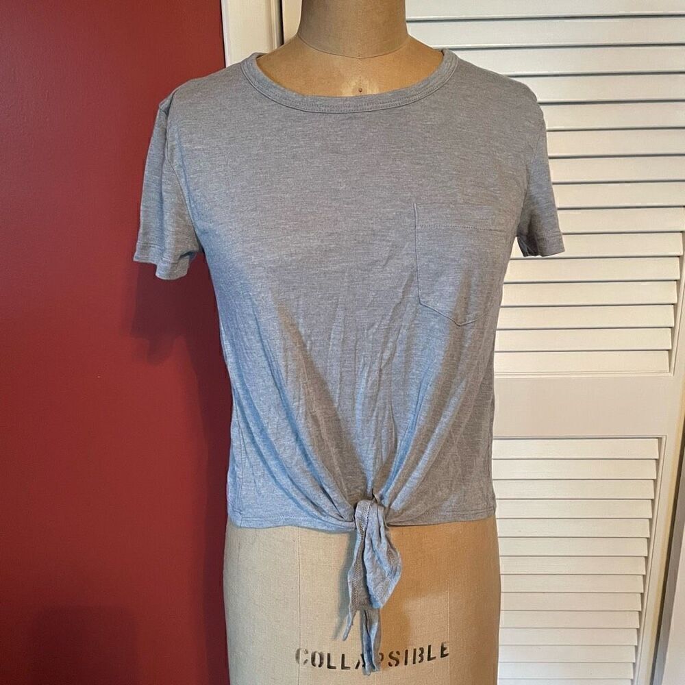 J CREW | gray short sleeve pocket crop top tie front XS
